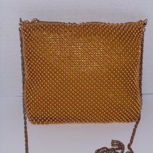 NUCOLLECTIONS GOLD BEADED EVENING CROSSBODY SHOULDER BAG